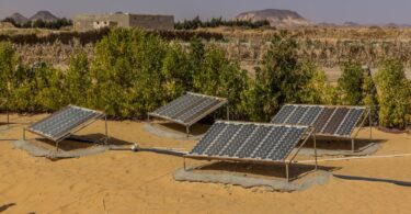 Solar panels providing renewable energy to rural African community