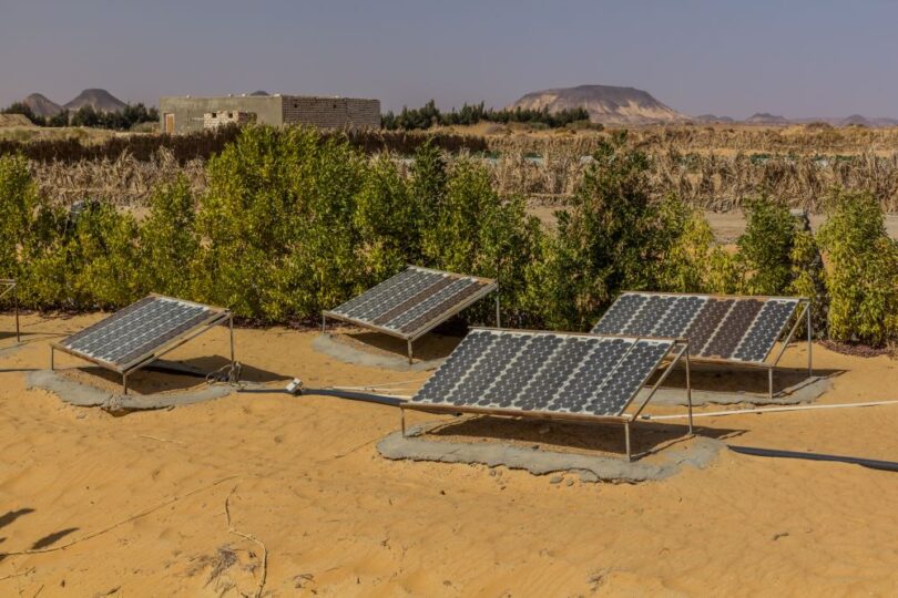 Solar panels providing renewable energy to rural African community