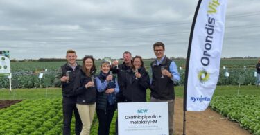 Syngenta team at the launch of ORONDIS® Vip fungicide for brassicas, alliums and salads in Lincolnshire, UK.