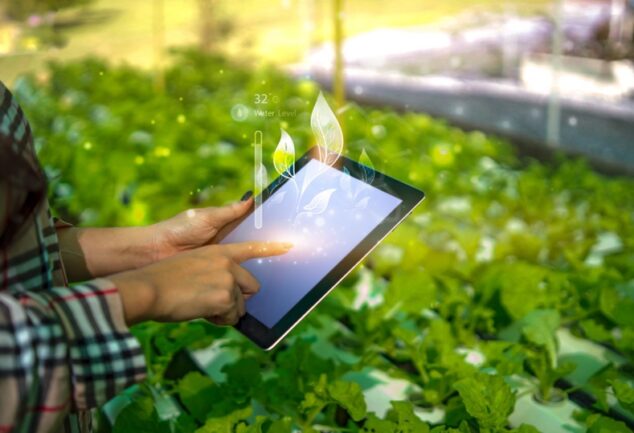 AI-driven indoor greenhouse with vertical farms and sensors