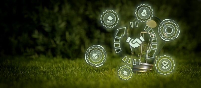 "Business team engaging in corporate sustainability initiatives, promoting eco-friendly practices and environmental responsibility in the workplace."