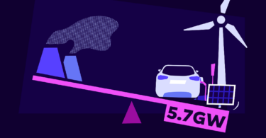 Illustration comparing coal power generation with distributed clean energy resources managed by a virtual power plant