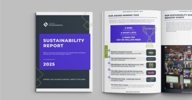Cover and internal pages of Tunley Environmental’s 2025 Sustainability Report