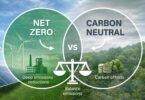 Net zero vs carbon neutral comparison showing emissions reduction and carbon offsets