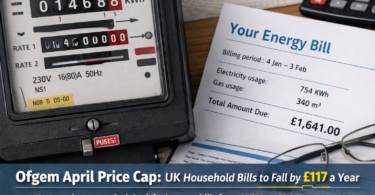 Ofgem April price cap announcement impact shown through UK household electricity meter and energy bill