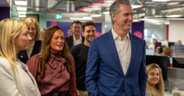 Governor Gavin Newsom during Octopus Energy Generation California clean tech investment announcement at London headquarters