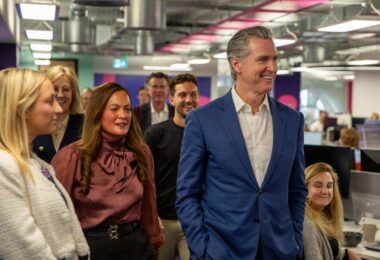 Governor Gavin Newsom during Octopus Energy Generation California clean tech investment announcement at London headquarters