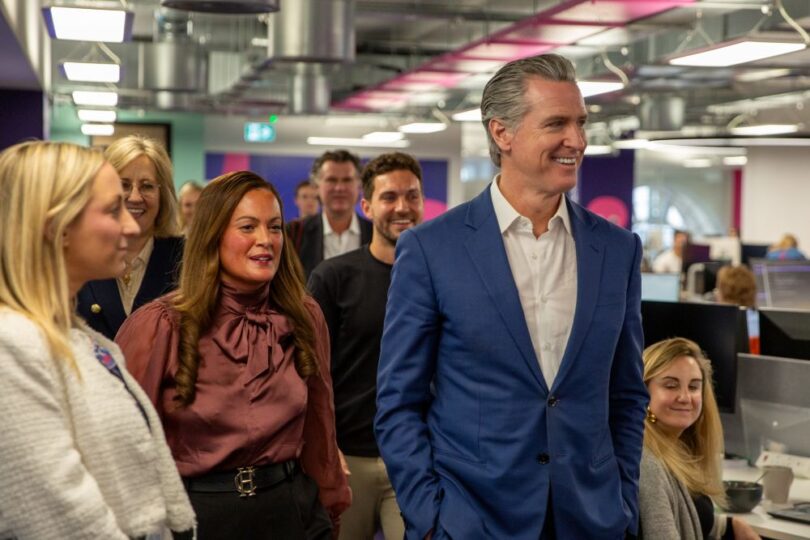 Governor Gavin Newsom during Octopus Energy Generation California clean tech investment announcement at London headquarters