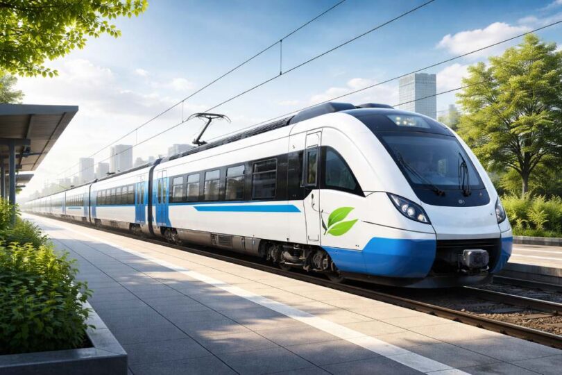 alternative rail propulsion systems hydrogen battery train at modern European station