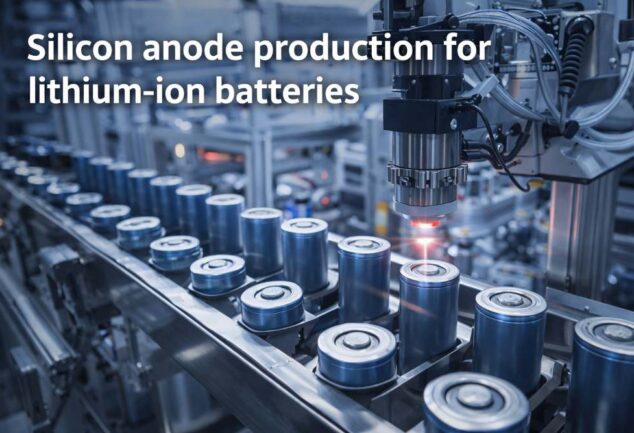 Silicon anode production for lithium-ion batteries on automated manufacturing line with cylindrical battery cells