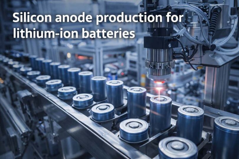 Silicon anode production for lithium-ion batteries on automated manufacturing line with cylindrical battery cells