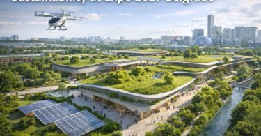 Sustainability at Expo 2027 Belgrade with green roofs, solar panels and sustainable urban infrastructure