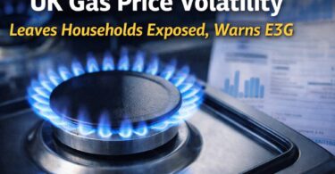 UK gas price volatility affecting household energy bills shown by gas flame on hob