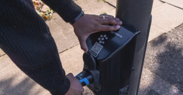 Electric vehicle charging on a residential street using a public EV charger