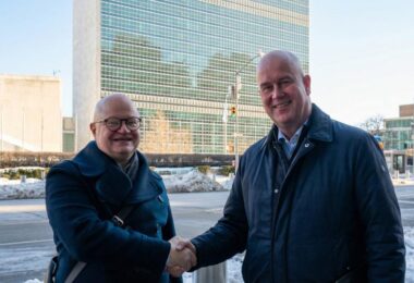 EnOcean and Bember partnership for building data optimisation announced by company executives outside UN headquarters