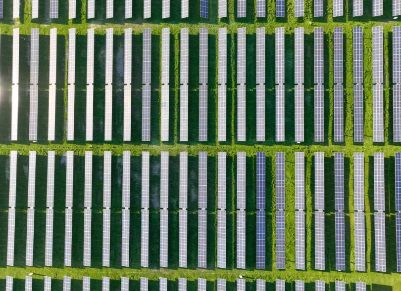 aerial view of solar panels field representing renewable energy projects developed by Matrix Renewables
