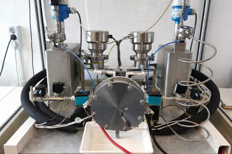 Green hydrogen electrolyzer technology development test system with sensors and electrolyte monitoring equipment