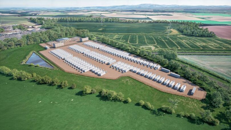 Matrix Renewables battery storage project Scotland with large-scale BESS facility layout in rural landscape