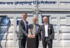 TÜV SÜD hydrogen testing laboratory opening with executives and Bavarian minister at Garching facility
