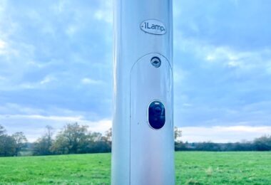 AI-powered streetlight infrastructure iLamp unit with integrated sensors and solar capability