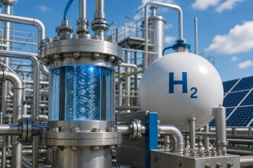 industrial hydrogen production facility with reactor and pipeline system