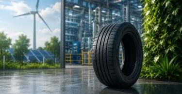 sustainable tyre manufacturing concept with industrial facility and renewable energy infrastructure