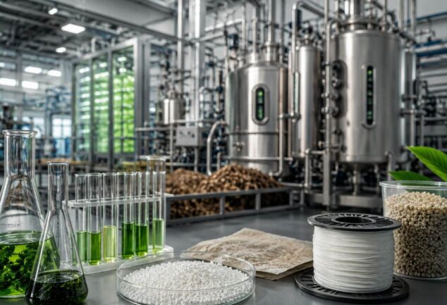 bioindustrial manufacturing facility with bioreactors and sustainable biomaterials