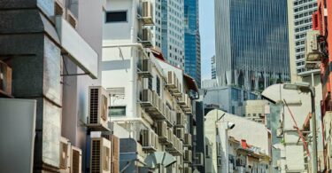 Grundfos sustainable cooling systems megacities urban buildings showing dense city environment and cooling demand context