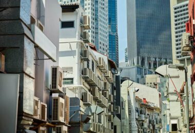 Grundfos sustainable cooling systems megacities urban buildings showing dense city environment and cooling demand context