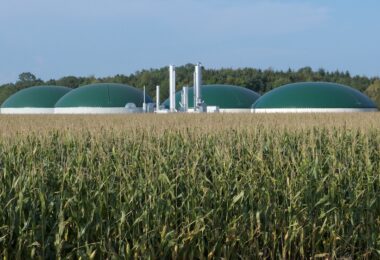 anaerobic digestion renewable natural gas facility beside agricultural crops