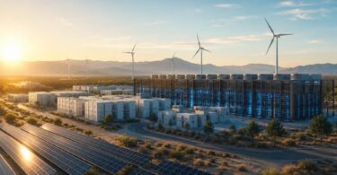AI data centre powered by renewable energy and solar infrastructure representing the GIGATONS and Schneider Electric partnership.