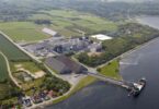 Aerial view of Dansk Salt's fully electrified salt production facility in Mariager, Denmark