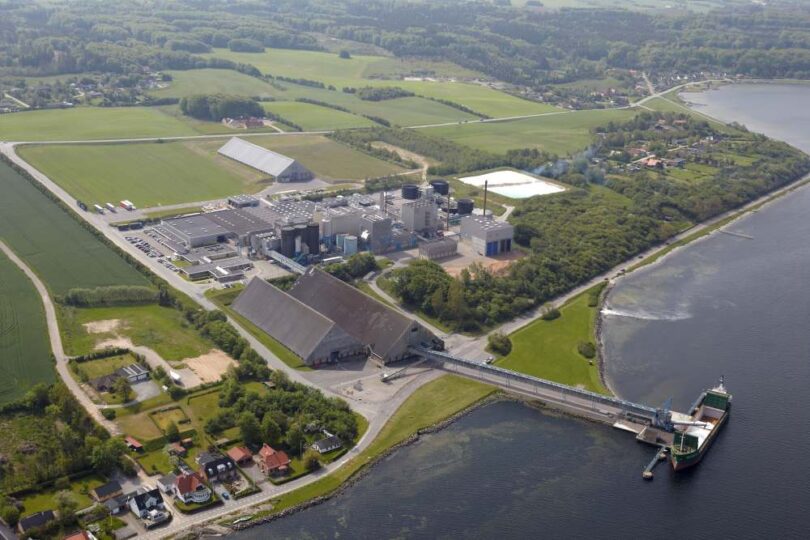 Aerial view of Dansk Salt's fully electrified salt production facility in Mariager, Denmark