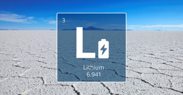 Lithium symbol over a salt flat representing direct lithium extraction from brine