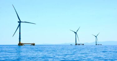 Three floating offshore wind turbines at the EFGL project off the coast of France