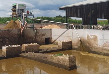 Slurry store and farm mixing equipment at an agricultural site