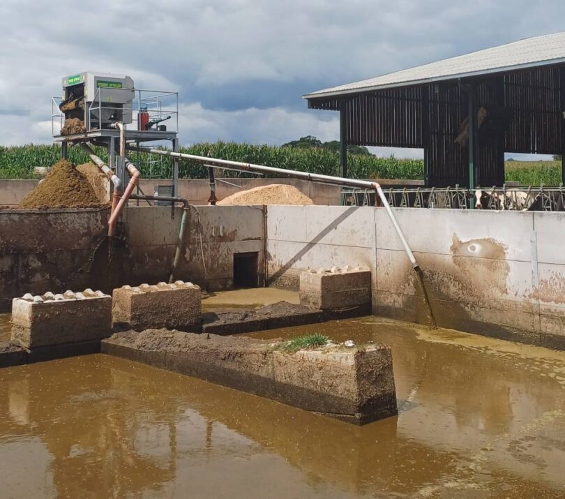 Slurry store and farm mixing equipment at an agricultural site