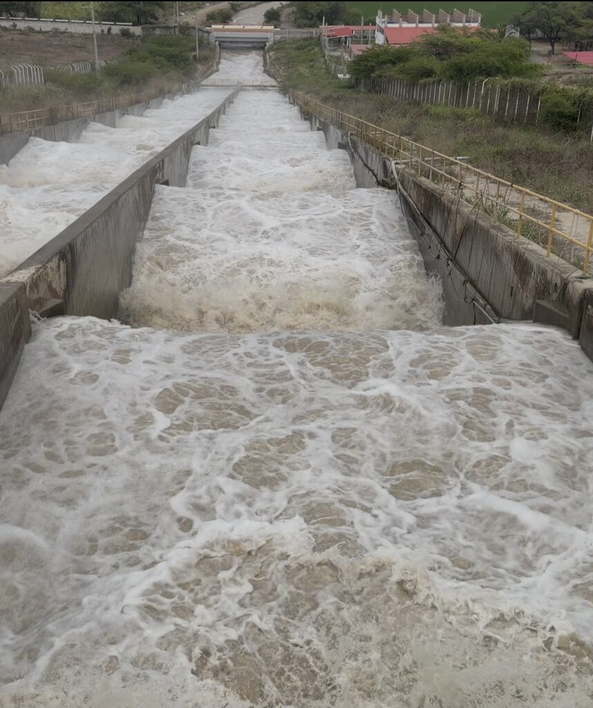 Water flowing through the Tinajones hydraulic system in Peru