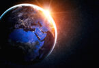 Planet Earth seen from space, showing a realistic globe surface and world map.