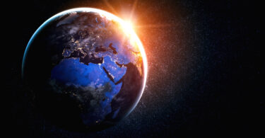 Planet Earth seen from space, showing a realistic globe surface and world map.