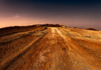 Desert landscape in the Negev Desert in Israel, shown as a stock photo.