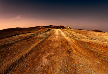 Desert landscape in the Negev Desert in Israel, shown as a stock photo.