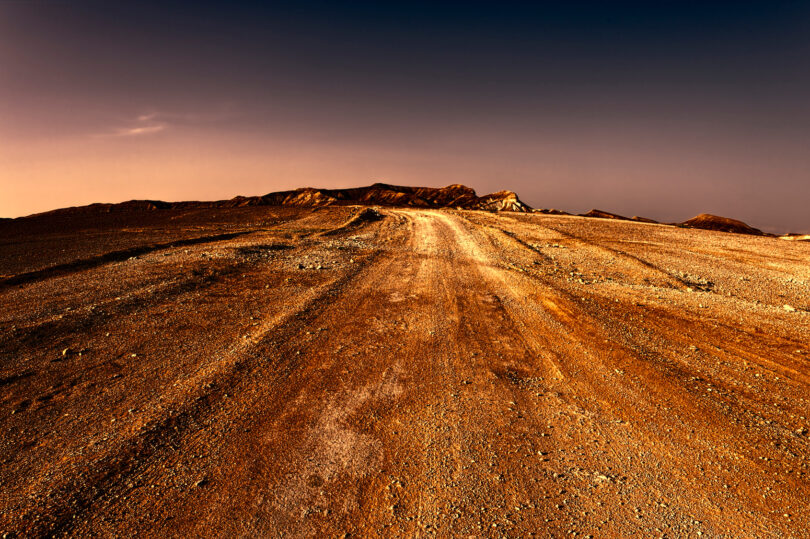 Desert landscape in the Negev Desert in Israel, shown as a stock photo.